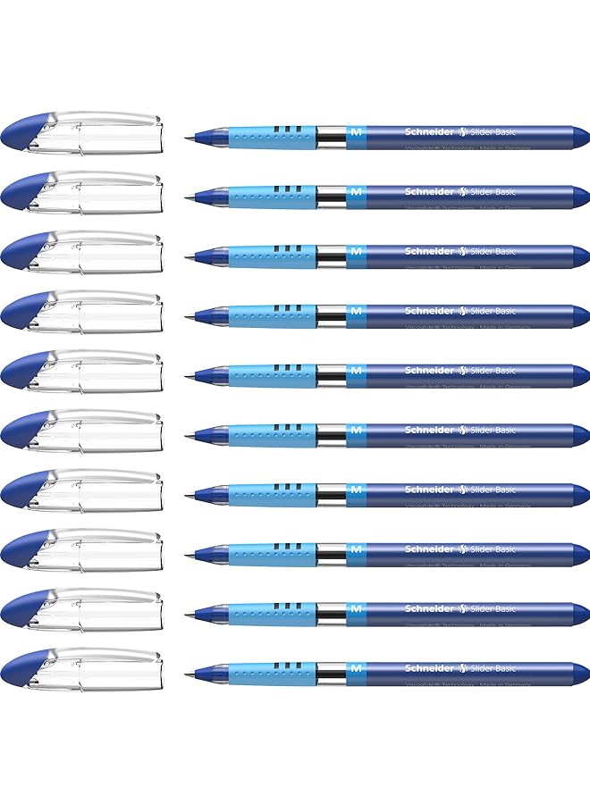 Schneider Slider Basic M Medium Ballpoint Pen 1.0 Mm Transparent Barrel Blue Ink Box Of 10 Pens 151103 - Image 1