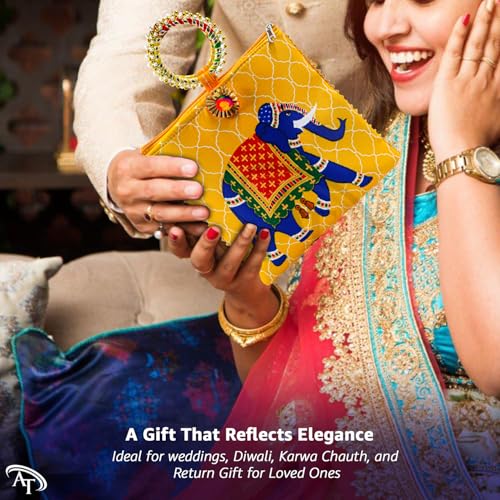 AT Ankit Traders Women Potli Bags Pack of 24 | Gifting Potli with Zip & Bangle Handle | Traditional Shagun Return Gifts Potli for Mehandi, Haldi, Baby Shower, Wedding, Sangeet (Elephant Print) - Image 5