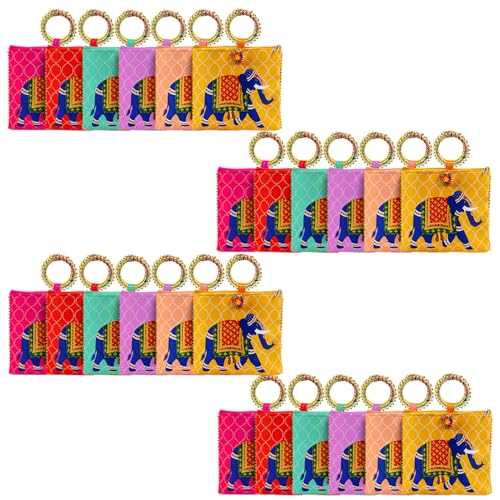 AT Ankit Traders Women Potli Bags Pack of 24 | Gifting Potli with Zip & Bangle Handle | Traditional Shagun Return Gifts Potli for Mehandi, Haldi, Baby Shower, Wedding, Sangeet (Elephant Print) - Image 1