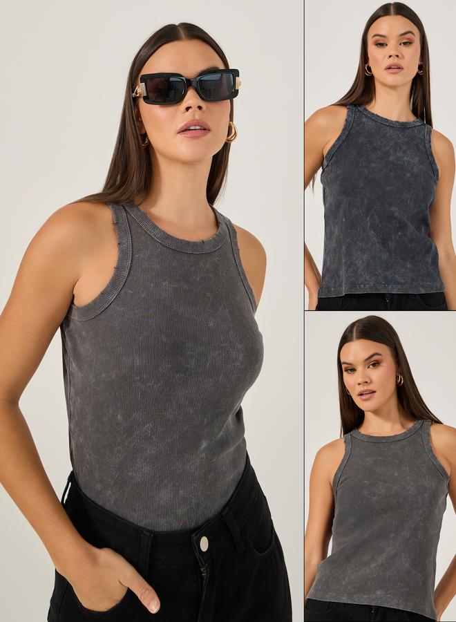 Styli Pack of 2 - Acid Washed Rib Knit Tank Top  - Image 1