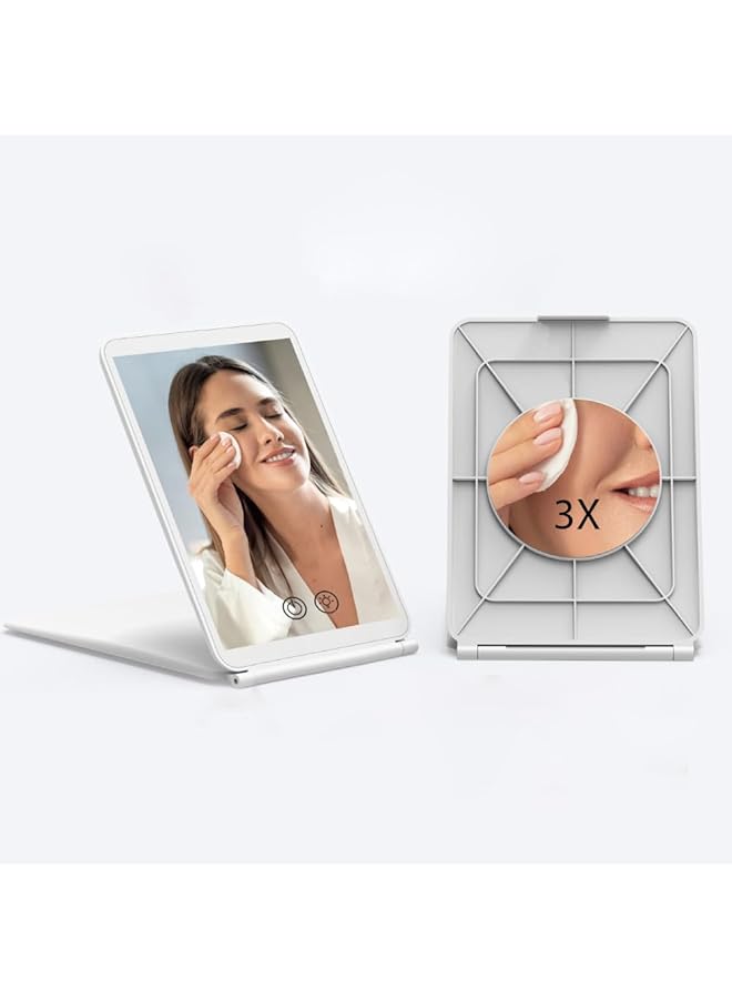 erorex Travel Lighted Makeup Mirror With 3X Magnifying Vanity Mirror 72 Led 3 Color Lights Dimmable Touch Screen Rechargeable Portable Ultra Slim Lighted Makeup Mirror Cosmetic Travel Office Essential - Image 1