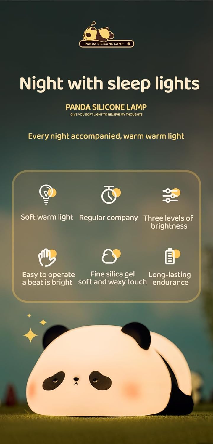 SKYTONE Cute Panda Night Light for Kids,Nursery Silicone Night Light,7-Color Changing LED Lamp,Room Decor, Gifts for Toddler Children Teenage Girls Valentine's Day (Sleep Panda) - Image 4