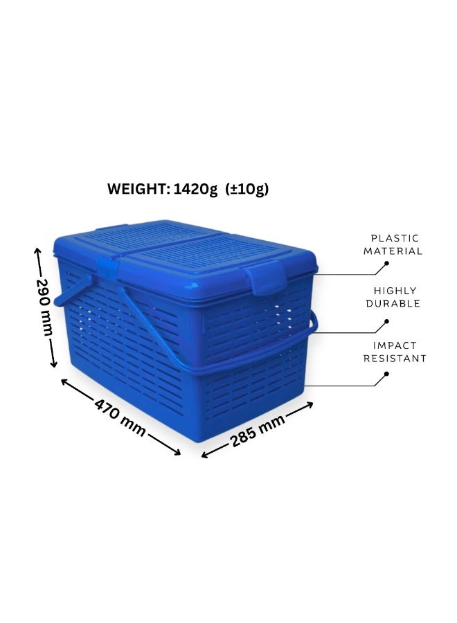 SNH Multi-Purpose Carry Basket with Lid and Handles | Shopping Basket | Picnic Storage Basket | Laundry Carrier | Household Organizer for Fruits, Vegetables, Clothes & Groceries - Image 1