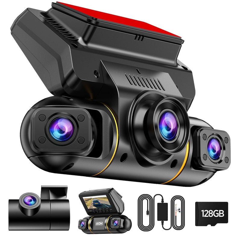 LAMTTO 4 Channel Dash Cam 360 View, 1080P Front and Rear Inside Left Right, Dash Camera for Cars with Hardwire Kit for 24h Security Parking Monitor, IR Night Vision Dashcam,128GB Card Included - Image 1