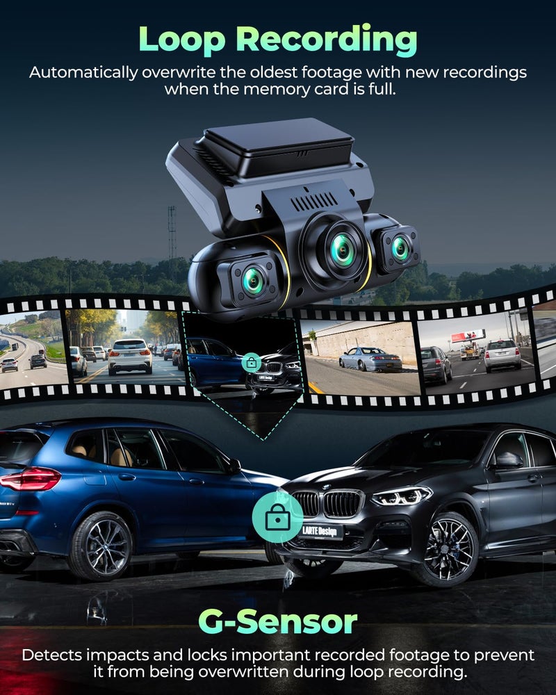 LAMTTO 4 Channel Dash Cam 360 View, 1080P Front and Rear Inside Left Right, Dash Camera for Cars with Hardwire Kit for 24h Security Parking Monitor, IR Night Vision Dashcam,128GB Card Included - Image 5