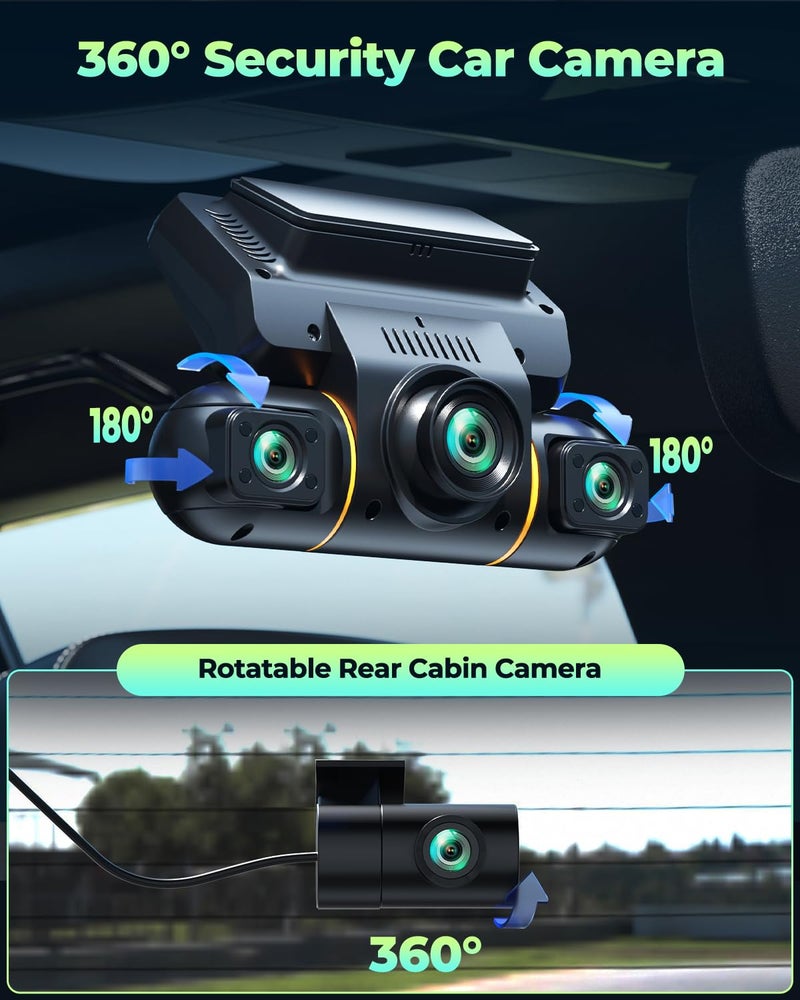 LAMTTO 4 Channel Dash Cam 360 View, 1080P Front and Rear Inside Left Right, Dash Camera for Cars with Hardwire Kit for 24h Security Parking Monitor, IR Night Vision Dashcam,128GB Card Included - Image 3