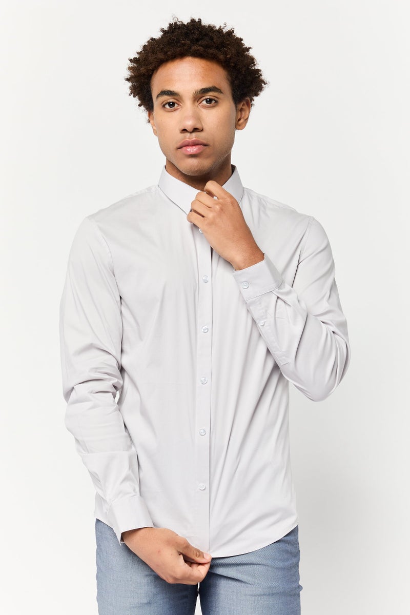 Celio Men Slim Fit Solid Long Sleeve Casual Shirt, Grey  - Image 1