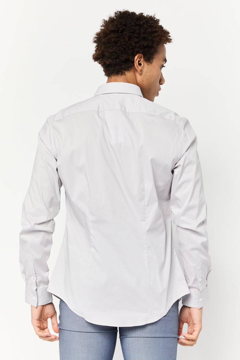 Celio Men Slim Fit Solid Long Sleeve Casual Shirt, Grey  - Image 4