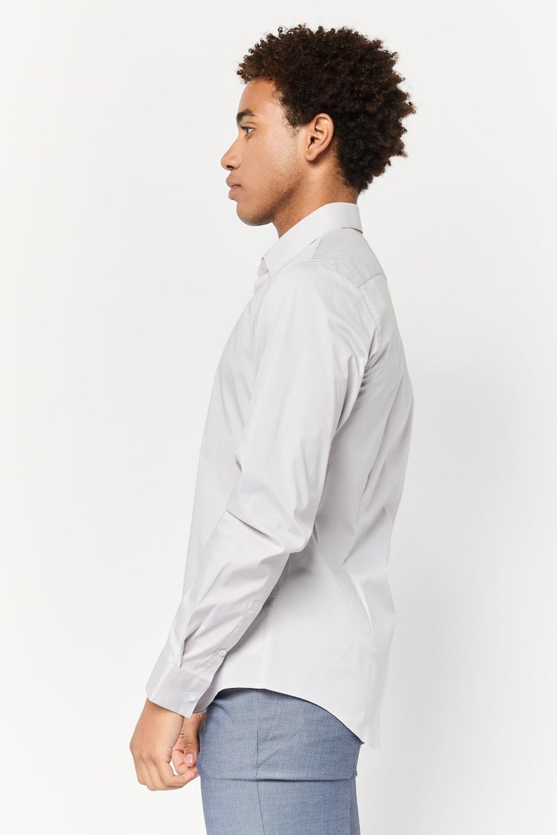 Celio Men Slim Fit Solid Long Sleeve Casual Shirt, Grey  - Image 3