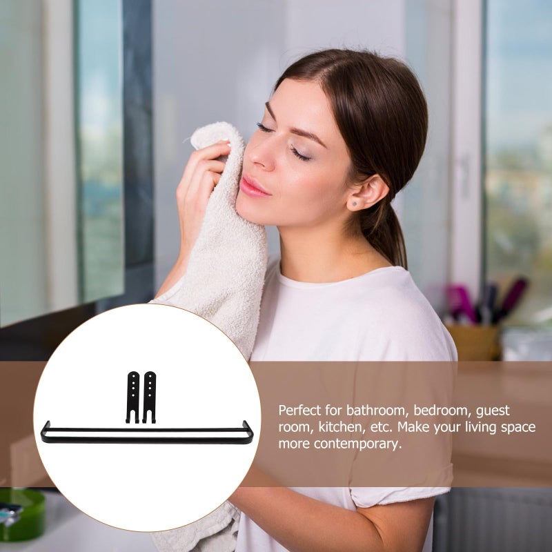 58cm Double Rod Towel Rack Wall Mounted with Dual Hooks for Bathroom and Kitchen Storage - Image 5