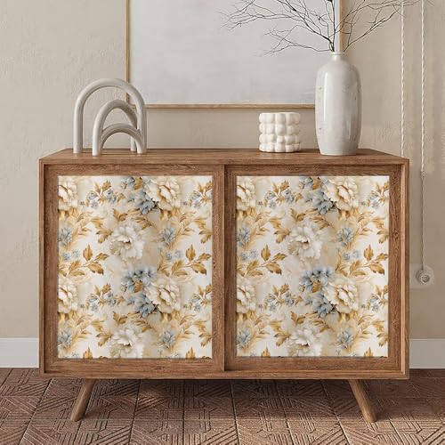 MuralPeel Vintage White Yellow Gold Blue Peony Floral Peel and Stick Wallpaper Self Adhesive Removable Easy Peel Off Stick on Wall Paper for Bedroom Cabinet Renter - Image 5