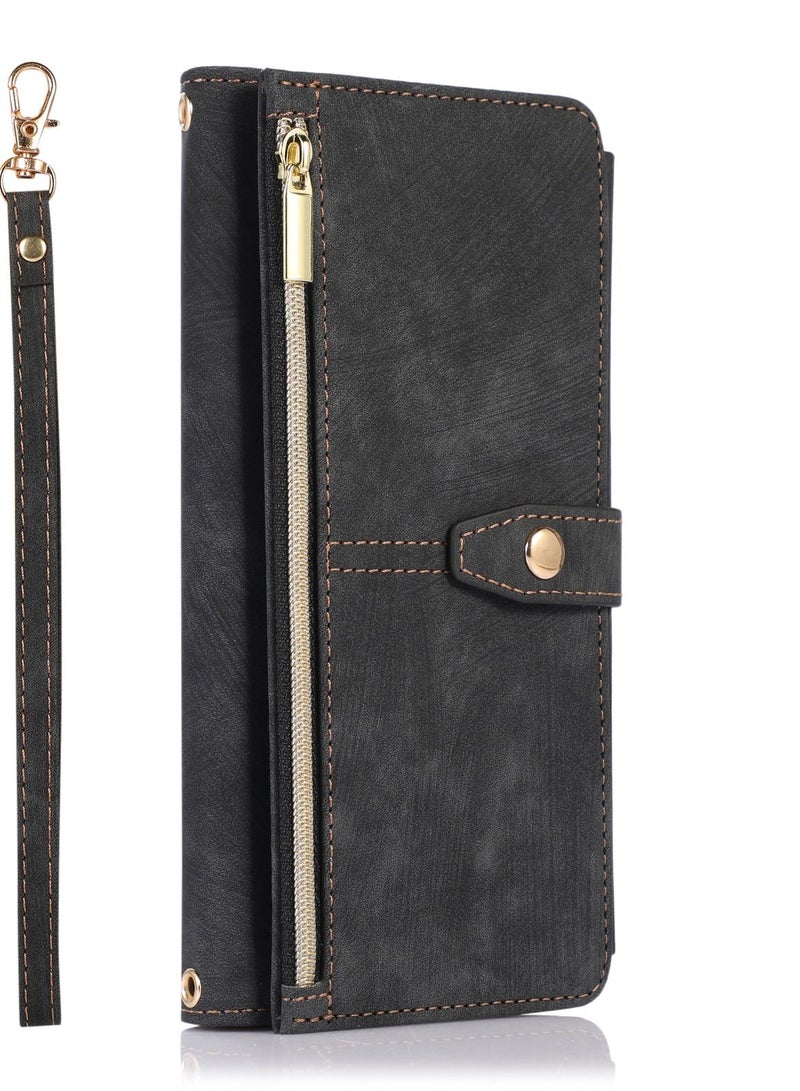 Suteni Zipped Flip Cover Card Slots Leather Phone Case for Samsung - Image 1