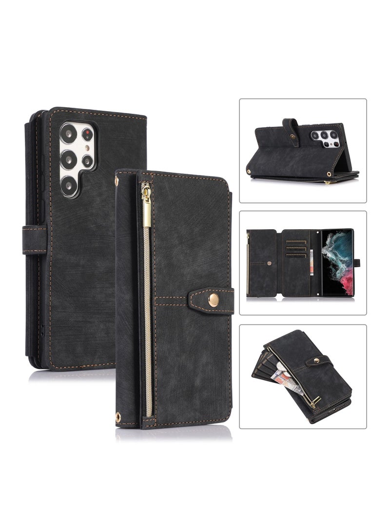 Suteni Zipped Flip Cover Card Slots Leather Phone Case for Samsung - Image 3