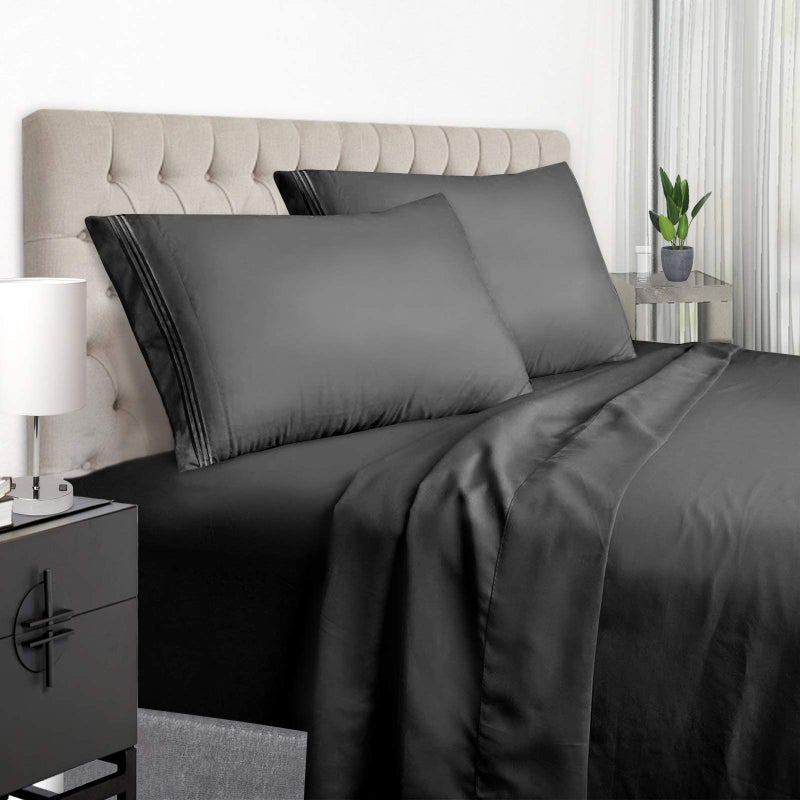 EaseHome Queen Size Bed Sheets Set  Extra Soft Luxury Brushed Microfiber Queen Bed Sheets with 18 inch Deep Pocket  Comforterble Wrinkle Fade and Hypoallergenic 4 Piece QueenBlack