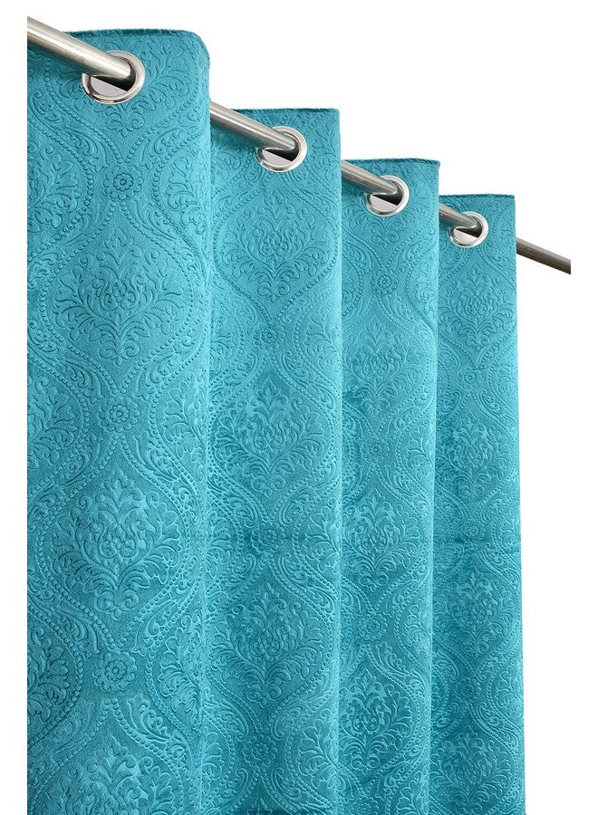 Homefab India 2 Piece Velvet Window Curtains - 5 feet, Aqua Blue - Image 1