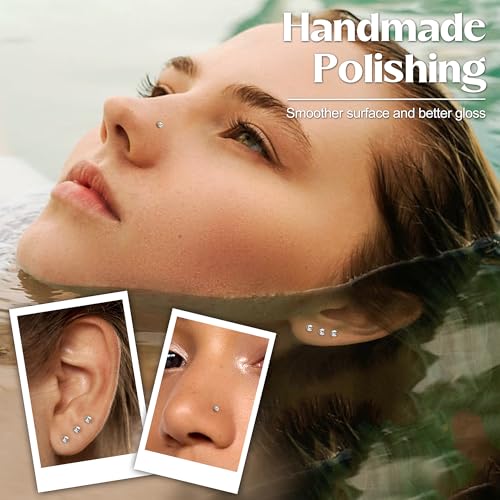 THUNARAZ 60-120pcs Stainless Steel Nose Studs Rings Piercing Pin Body Jewelry 20G-22G 1.5mm 2mm 2.5mm (H:60Pcs White CZ(1.5mm,2mm,2.5mm) 20G L Shaped) - Image 2