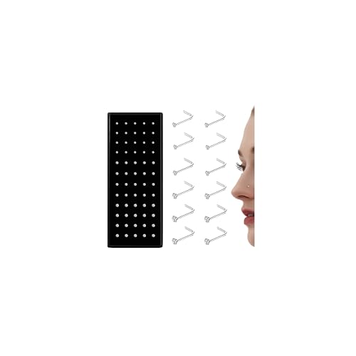 THUNARAZ 60-120pcs Stainless Steel Nose Studs Rings Piercing Pin Body Jewelry 20G-22G 1.5mm 2mm 2.5mm (H:60Pcs White CZ(1.5mm,2mm,2.5mm) 20G L Shaped) - Image 1