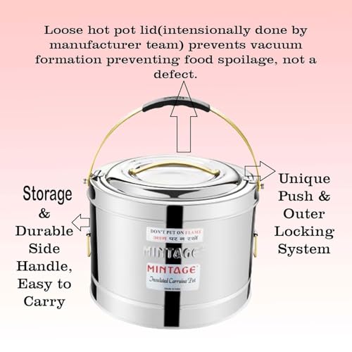 Mintage Steel Sambar Pot + Lunch Box | Hot Pot 15 Liters & Lunch Box 200 Ml | Casserole for Cooking | Elegant Durable Container | Canteen Hotel Casserole | Biryani Box Puff Insulated Hot & Cold - Image 5