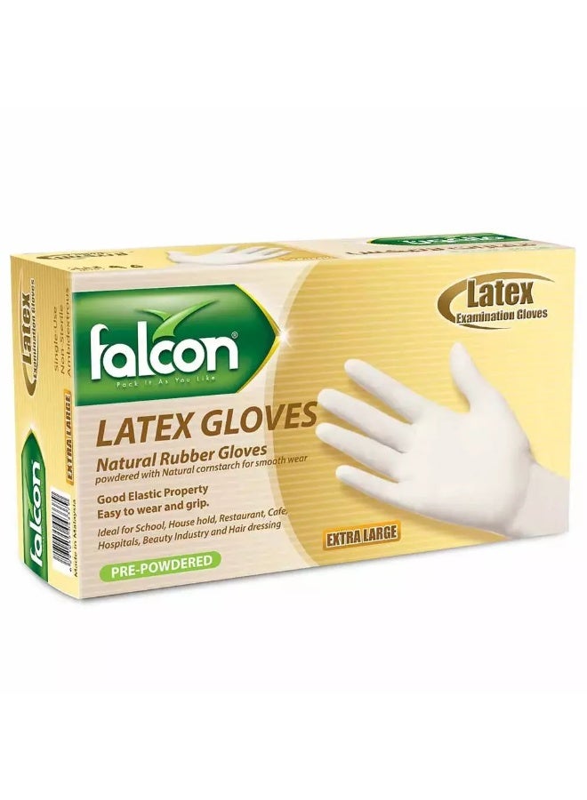Falcon Latex Gloves, Natural Rubber Gloves, XL- 95pcs of Pre Powdered Gloves Best for Hair Dressing, School, Household, Restaurant - Image 1