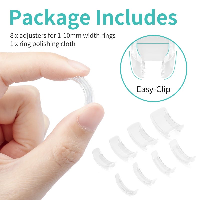 Ottemax Ring Sizers for Loose Rings, 8 Pack 8 Sizes, Ring Size Adjuster, Invisible Ring Guards for Women and Men, Resizer with Polishing Clothï¼ŒFits Bands Width to 1-8mm - Image 2