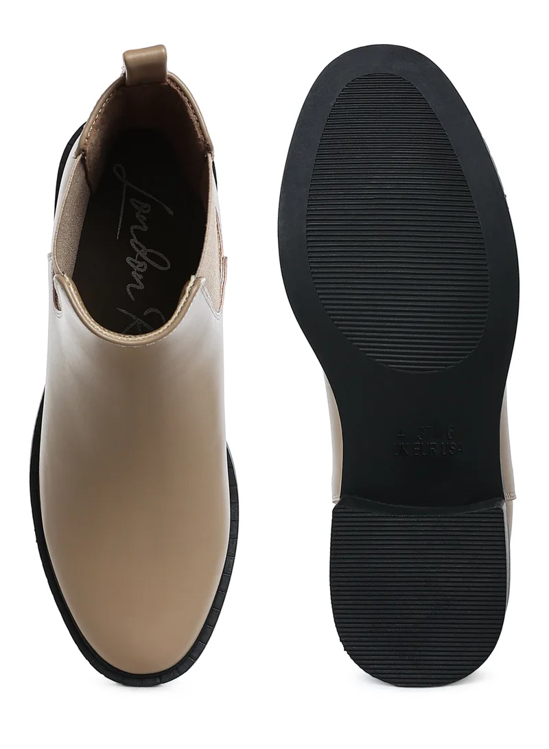 London Rag London Rag Women's Stacked Heel Chelsea Boots in Beige