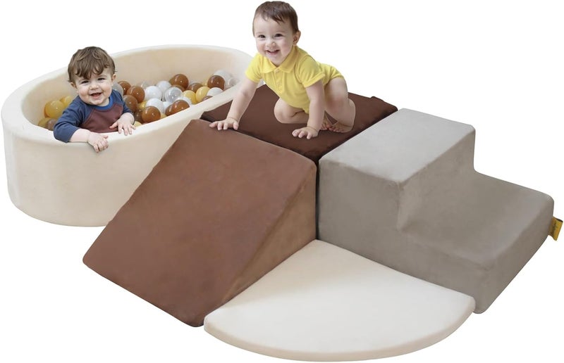 BanaSuper Educational Modular Foam Blocks | EN71 Certified Indoor Motor Skill Game for Children with Foam Climbing Blocks and Ball Pit (No Balloon) | Ball Pit, Coffee Grey - Image 1
