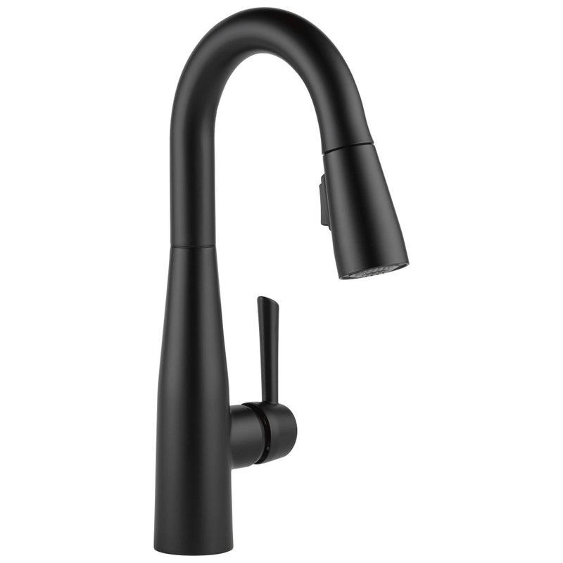 DELTA FAUCET Essa Matte Black Bar Faucet With Pull Down Sprayer, Black Bar Sink Faucet Single Hole, Wet Bar Faucets Single Hole, Prep Sink Faucet, Black Kitchen Faucet, Matte Black 9913-Bl-Dst - Image 1