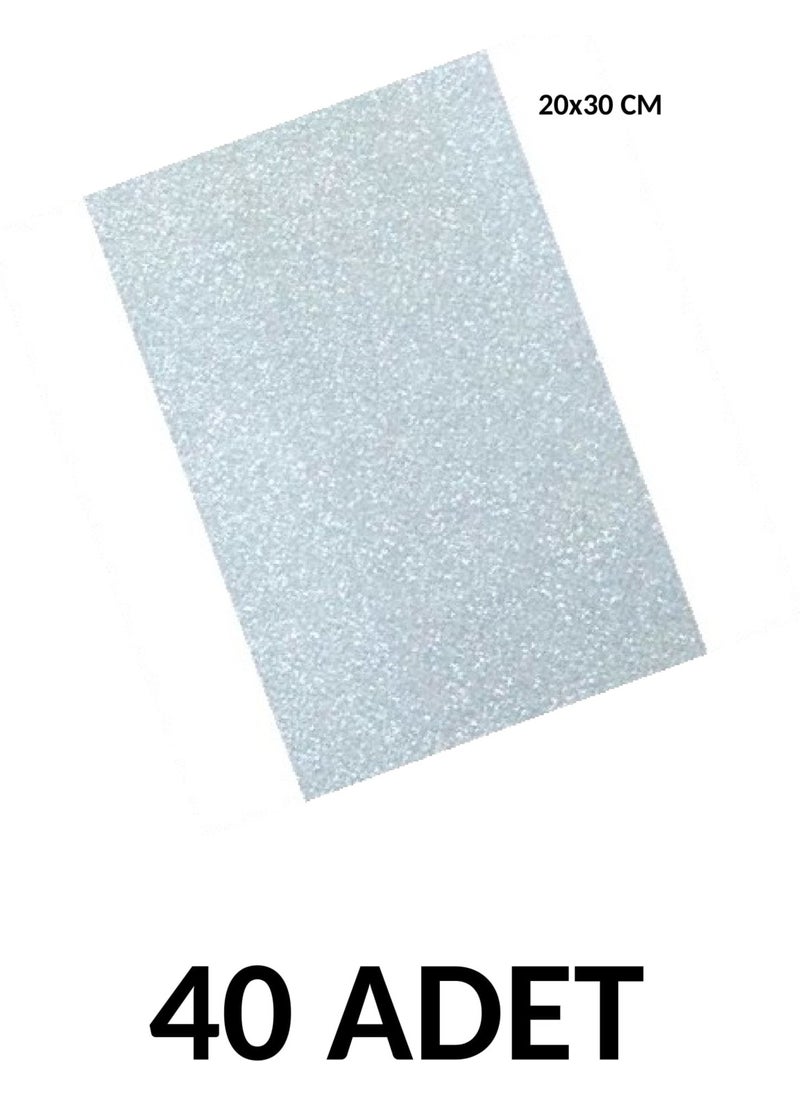 Ticon 40 Pieces A4 Glitter Adhesive Eva 20X30CM Silver  - Image 1