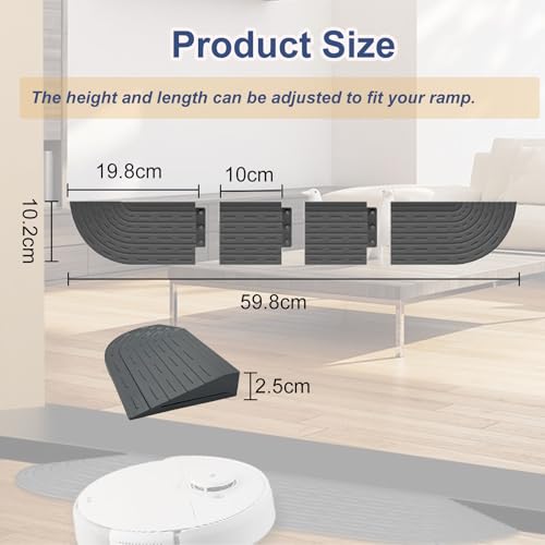 JoyBros Plastic Threshold Ramp for Robot Vacuum Cleaner Universal Component Fits iRobot Roborock Dreame Shark Eufy Ecovacs Narwal MOVA Thresholds of 2-2.5 cm Height 2.6×10.6×59 cm, Grey - Image 3