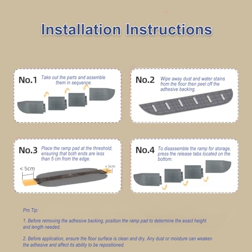 JoyBros Plastic Threshold Ramp for Robot Vacuum Cleaner Universal Component Fits iRobot Roborock Dreame Shark Eufy Ecovacs Narwal MOVA Thresholds of 2-2.5 cm Height 2.6×10.6×59 cm, Grey - Image 5
