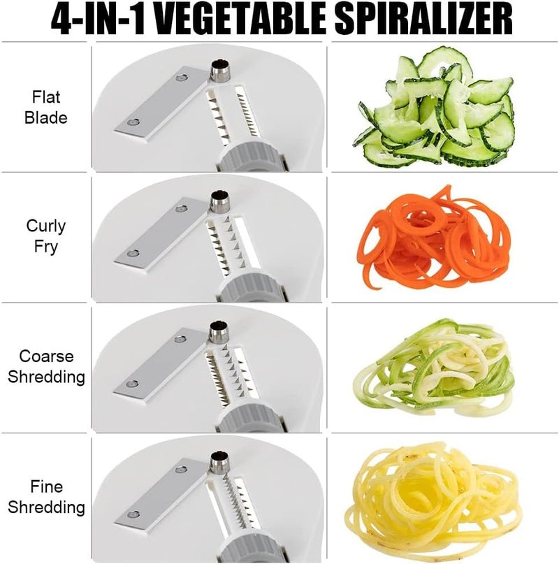 Badelite Vegetable Spiralizer 4-IN-1 Rotating Blade Veggie Spiralizer Zucchini Noodle Maker with Strong Suction Cup Spiral Vegetable Cutter Slicer - White - Image 2