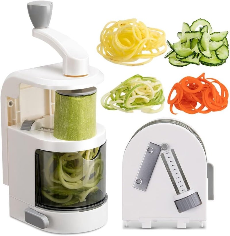 Badelite Vegetable Spiralizer 4-IN-1 Rotating Blade Veggie Spiralizer Zucchini Noodle Maker with Strong Suction Cup Spiral Vegetable Cutter Slicer - White - Image 1