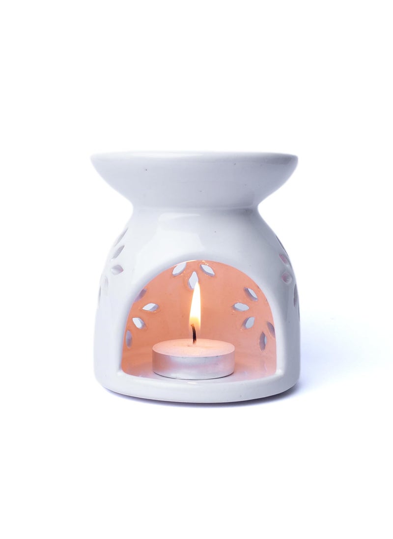 AuraCam AuraCam Ceramic DiffuserEssential Oil Diffuser with Tea Light Candle Pack of 1 Ceramic Oil DiffuserEssential Oil BurnerAroma Diffuser for Home Office Toilets White  - Image 1