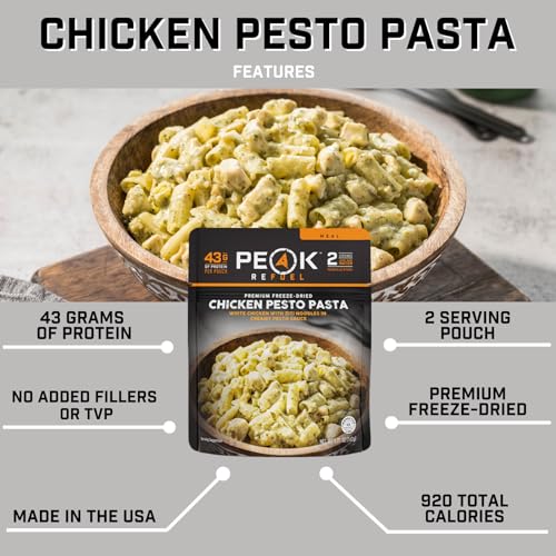 Peak Refuel Chicken Pesto Pasta| Premium Freeze Dried Camping Food | Backpacking & Hiking MRE Meals | Just Add Water | 100% Real Meat | 43g of Protein | 2 Serving Pouch - Image 2