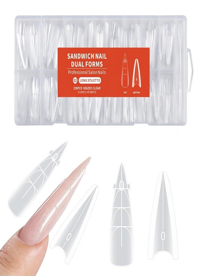 Amzlysdok 256PCS Sandwich Dual Nail Forms,Ultra-Thin Flexible Long Stiletto Dual Form Reusable Top & Bottom Forms for Builder Gel ＆ Polygel,16 Sizes for Nail Extensions Salon-Quality DIY Nails - Image 1