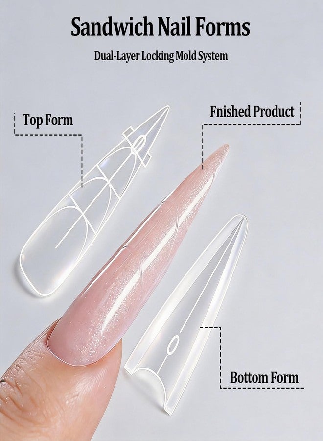Amzlysdok 256PCS Sandwich Dual Nail Forms,Ultra-Thin Flexible Long Stiletto Dual Form Reusable Top & Bottom Forms for Builder Gel ＆ Polygel,16 Sizes for Nail Extensions Salon-Quality DIY Nails - Image 4