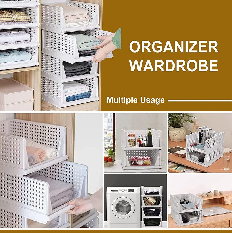 JD FRESH JD FRESH Polypropylene 12 Pieces Wardrobe Organizer for StorageFoldable Stackable Closet BasketCupboard Organizer for ClothesAlmirah Space SaverWhite  - Image 4