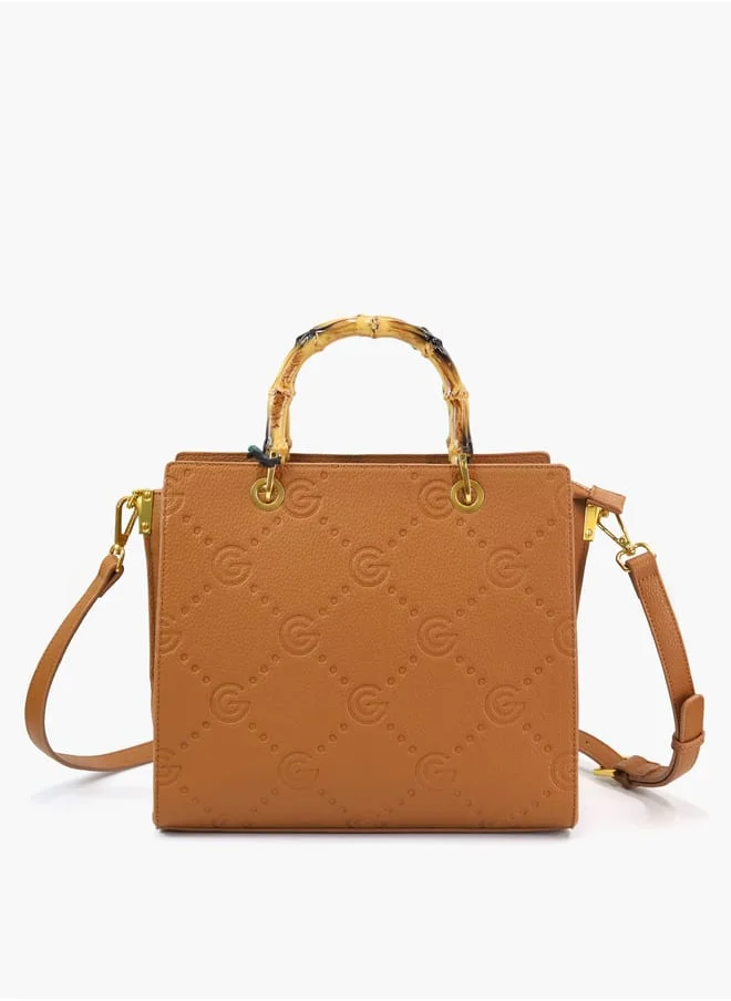 غابرييلا غوتشي Gabriella Gucci Monogram Embossed Tote Bag with Top Handle and Zip Closure
