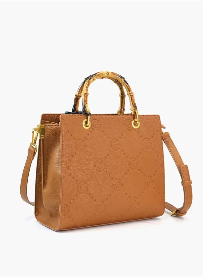 غابرييلا غوتشي Gabriella Gucci Monogram Embossed Tote Bag with Top Handle and Zip Closure
