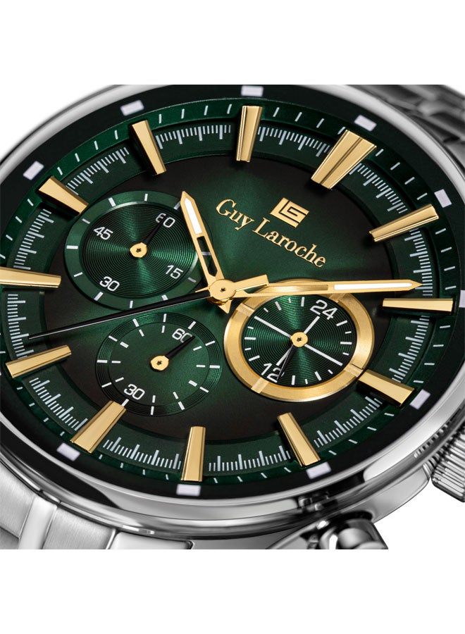 غاي لاروش ساعة كرونوغراف رجالية بسوار فضي وميناء أخضر من ريتشارد جرين  مم - Image 4
