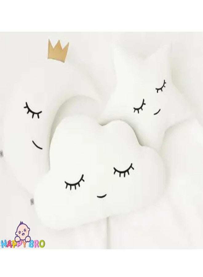 HAPPY BRO White Pack of 3 Moon, Star & Cloud Shaped Soft Plush Pillows | Cute Decorative Cushions for Sofa, Bed, Nursery, Kids Room & Home Décor - Image 3