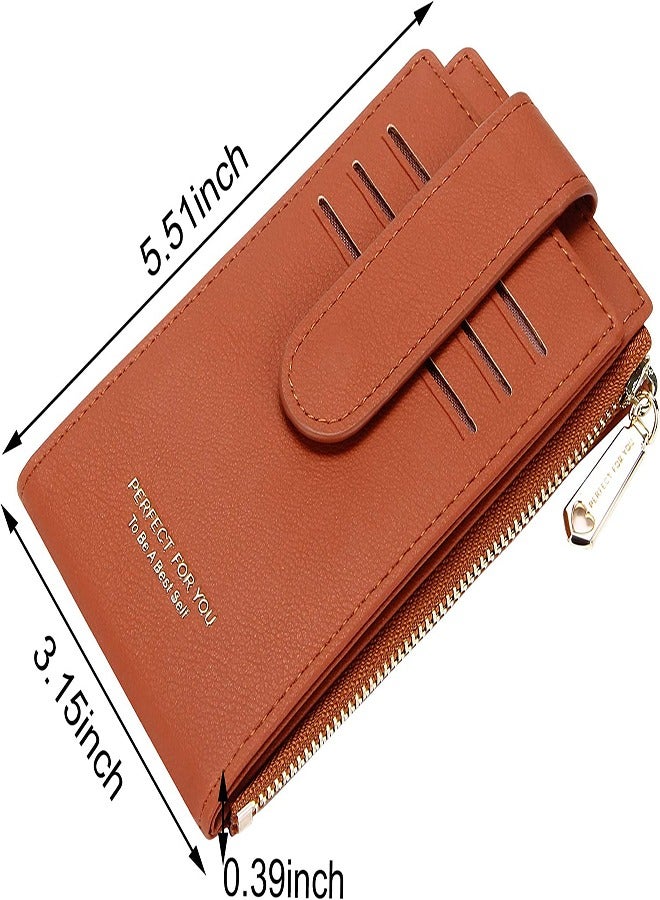 Slim RFID Blocking Card Holder Wallet for Women, Front Pocket Bifold Zipper Organizer, Multifunctional Coin Purse and Card Case (Brown) - Image 5