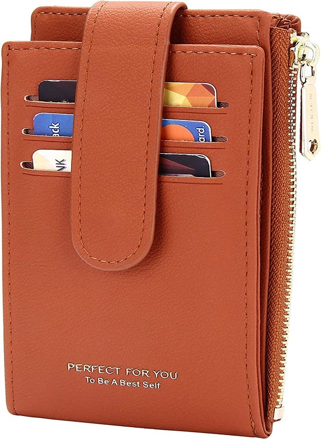 Slim RFID Blocking Card Holder Wallet for Women, Front Pocket Bifold Zipper Organizer, Multifunctional Coin Purse and Card Case (Brown) - Image 1
