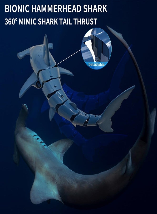 RiskOrb Remote Control Shark for Pool｜1:18 RC Shark & Dual Motors｜One-Touch Dive to 5 ft｜LED 2.4GHz Waterproof RC Submarine Hammerhead Shark Toy｜ Pool Party Gifts for Boys Ages 6-12(2 Batteries) - Image 4