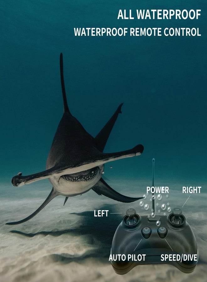 RiskOrb Remote Control Shark for Pool｜1:18 RC Shark & Dual Motors｜One-Touch Dive to 5 ft｜LED 2.4GHz Waterproof RC Submarine Hammerhead Shark Toy｜ Pool Party Gifts for Boys Ages 6-12(2 Batteries) - Image 5