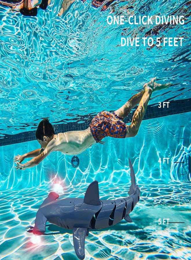 RiskOrb Remote Control Shark for Pool｜1:18 RC Shark & Dual Motors｜One-Touch Dive to 5 ft｜LED 2.4GHz Waterproof RC Submarine Hammerhead Shark Toy｜ Pool Party Gifts for Boys Ages 6-12(2 Batteries) - Image 2