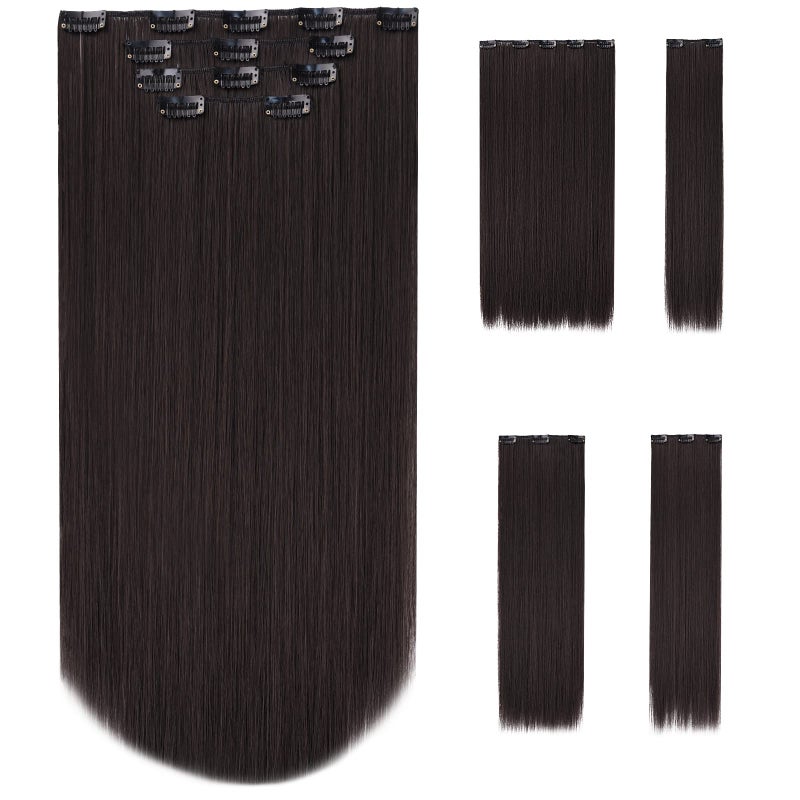 SYXLCYGG Dark Brown Hair Extensions Synthetic 4pcs Clip Hair Extension 22 55 Oz Straight Cheap Hair Piece Women Natural FluffyNot Tangled Full Head
