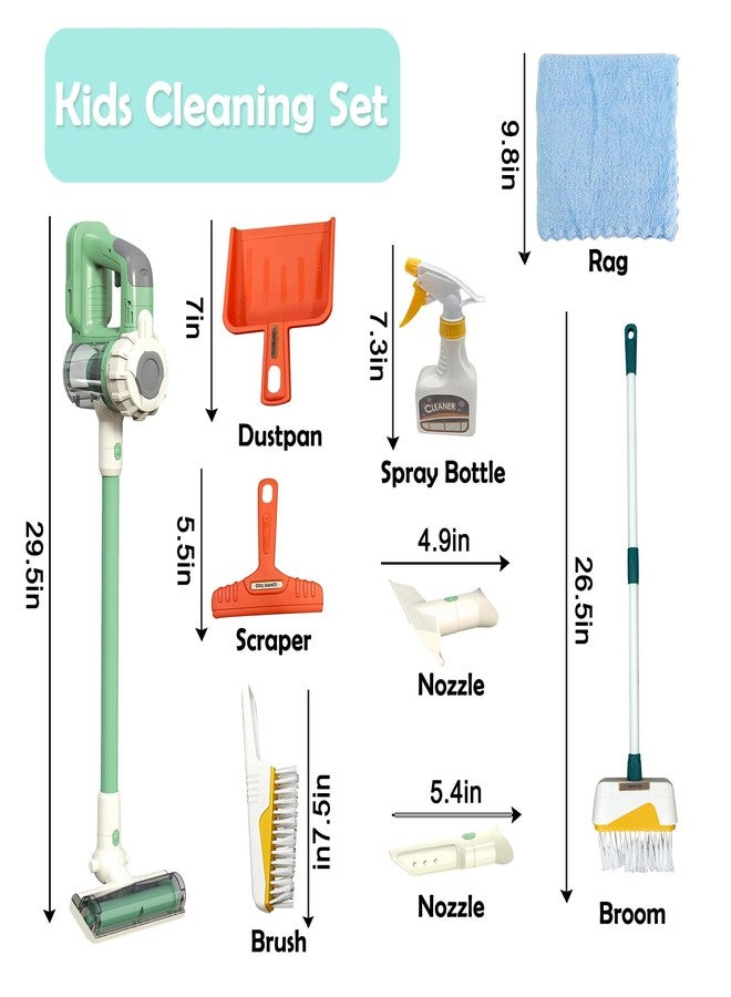 BAYMI Kids Vacuum That Really Works 9Pcs Aged 3+ Kids Cleaning Set for Toddlers Toy Cleaner Broom and Dustpan Set Scrub Brushes Baby Boy Girl Gifts ( 950Green) - Image 2