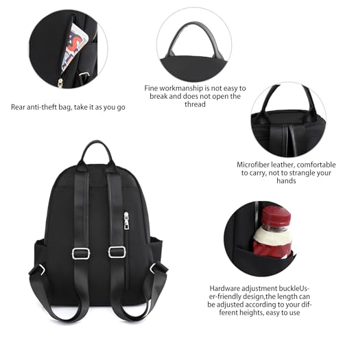 Ogetok Small Black Women's Fashion Travel Backpack Bag, Lady Small Daily Daypack, Light Weight Casual Satchel Handbags Shoulder Bag (Embroidered Flowers) - Image 5