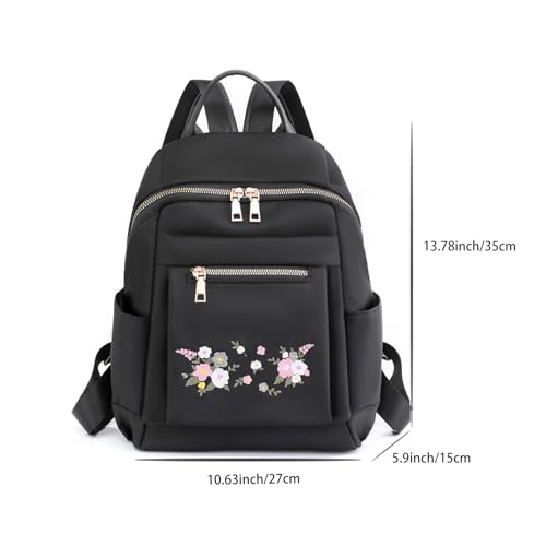 Ogetok Small Black Women's Fashion Travel Backpack Bag, Lady Small Daily Daypack, Light Weight Casual Satchel Handbags Shoulder Bag (Embroidered Flowers) - Image 2